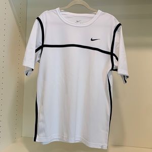 Nike dri fit tee. Size large. White with navy detailing.  Like new!!